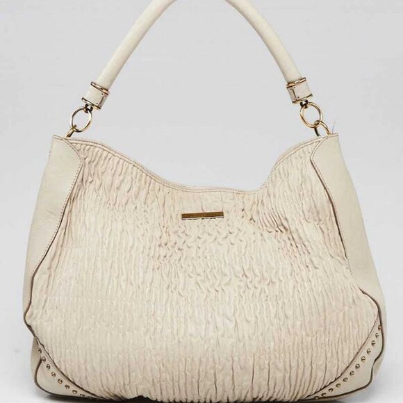 Burberry Grey Lambskin Leather Ruched Hobo Bag - Picture 1 of 12